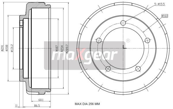 Bremstrommel Hinterachse Maxgear 19-2305 von Maxgear