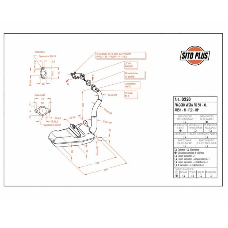 Auspuffanlage LeoVince Komplettanlage SITO PLUS, Stahl, mit Zulassung für Piaggio Vespa HP/PK 50 / XL/Rush/N / FL2 von Maxtuned