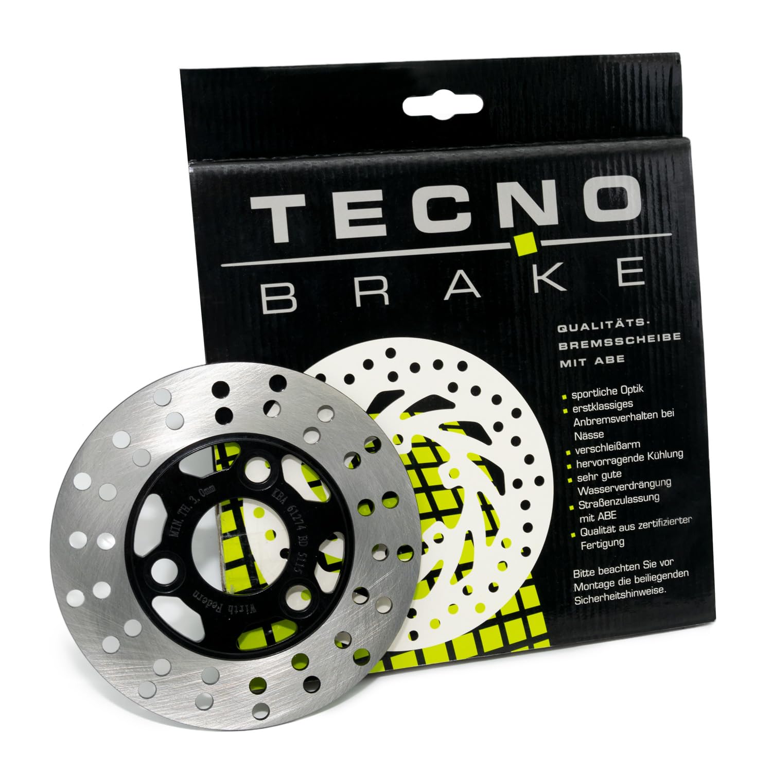 Bremsscheibe Tecnobrake MIT ABE - 155mm x 40.5mm (3 Loch) passend für Piaggio Zip Base/SSL 25-50, MBK Booster, Evolis, Forte, REX, Piaggio Hexagon 125 von Maxtuned