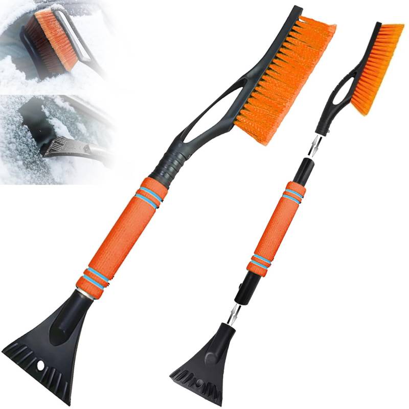 May Huang Auto Eiskratzer mit Besen - 60cm, 2 in1 Auto Reinigungsbürste Eiskratzer Schneebesen, Auto Schneebürste Schneekratzer und Bürste mit Schaumstoffgriff für PKW, LKW und SUV (Orange) von May Huang