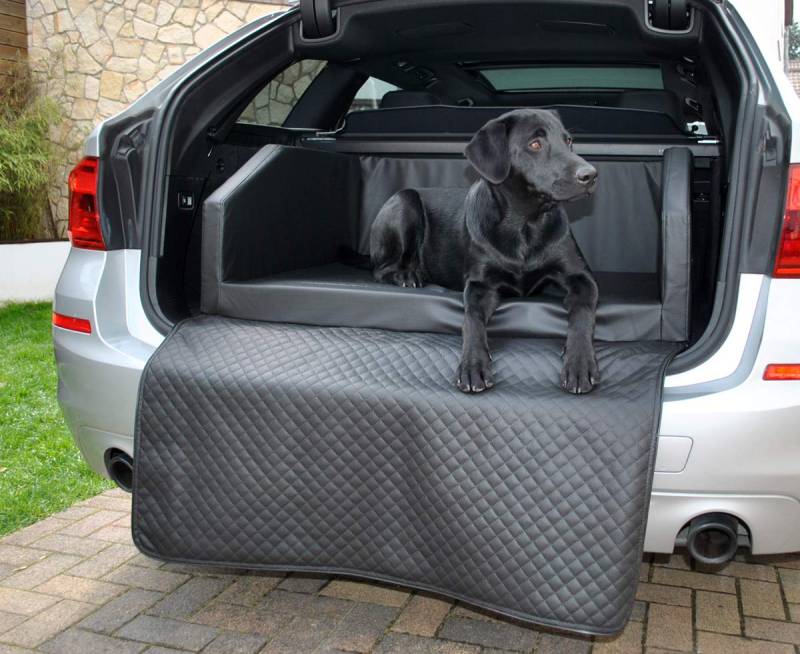 Mayaadi Home Premium Hundebett - 100 x 70 x 38 cm | Hochwertiger Autositz für Deinen Hund | Autohundebett mit Schutzdecke, Kofferraum Bett aus Kunstleder | Travel Schwarz - M von Mayaadi Home