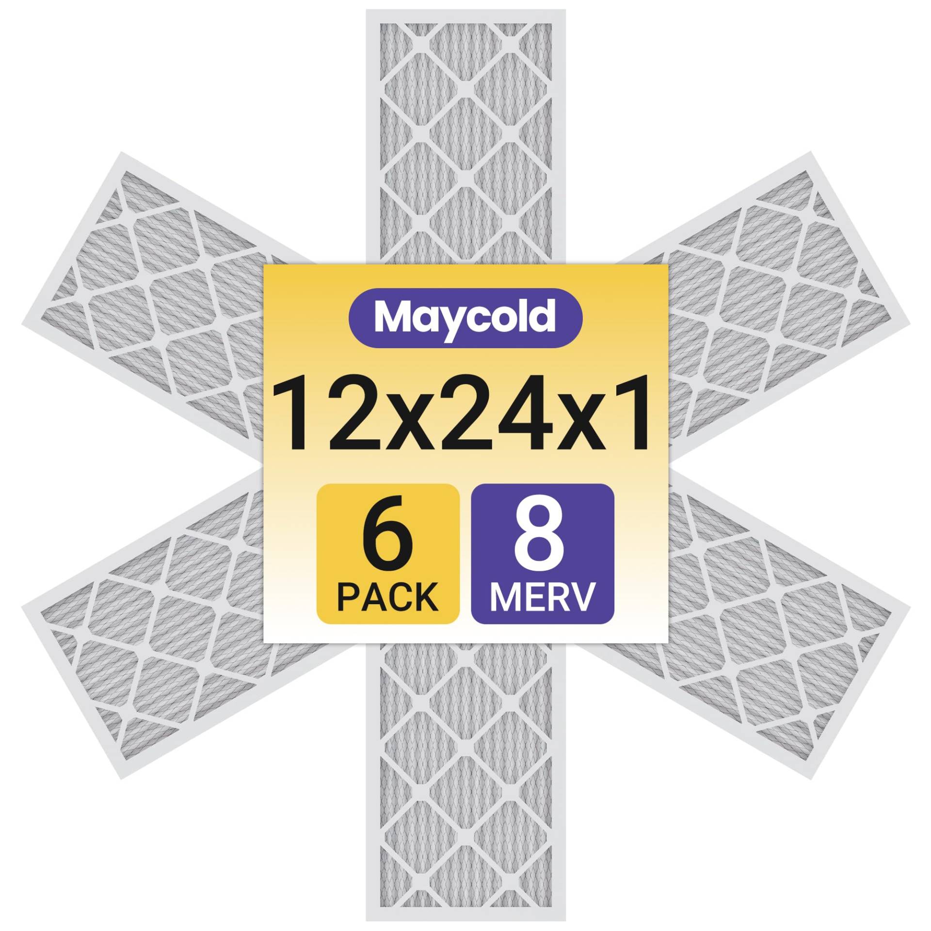 Maycold 12 x 24 x 1 einzeln verpackter Luftfilter MERV 8 (6er-Pack) Hochleistungs-Plissee-HVAC- und Ofenersatzfilter, genaue Größe: 29,7 x 60,2 x 1,9 cm, saubere und praktische Verpackung von Maycold