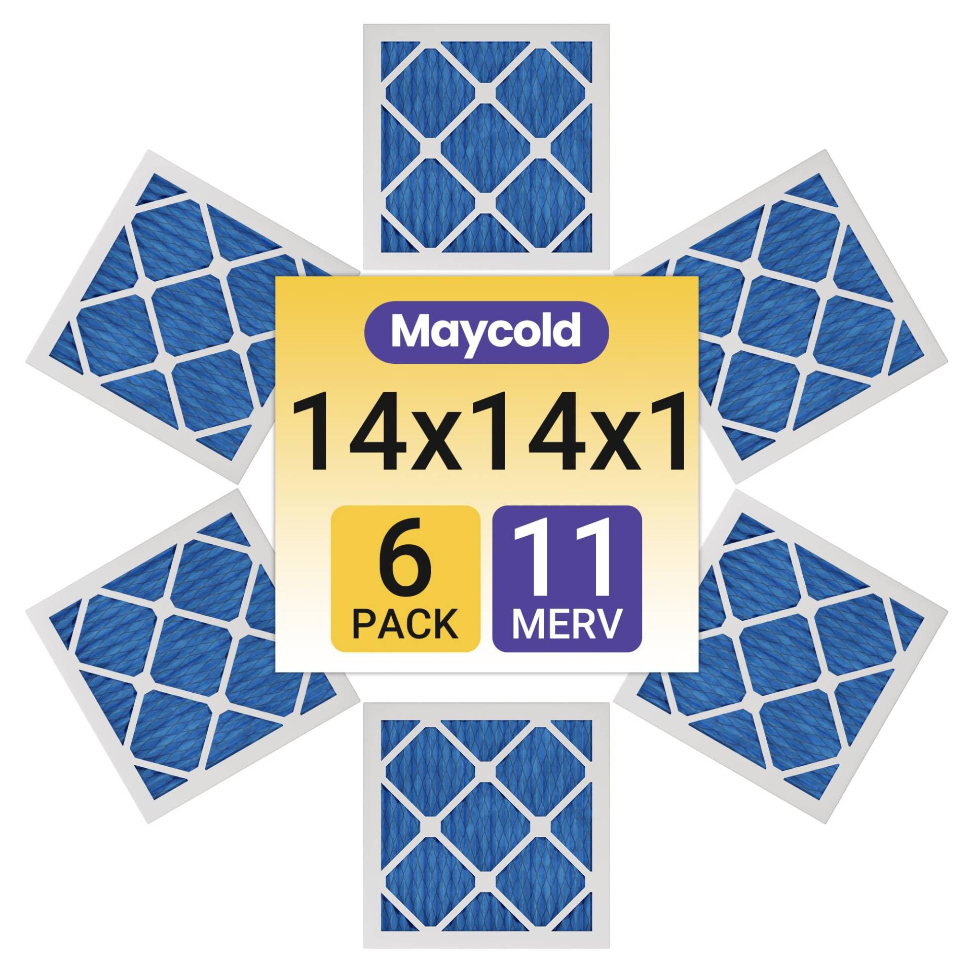 Maycold 14 x 14 x 1 einzeln verpackter Luftfilter MERV 11 (6er-Pack) Hochleistungs-Plissee-HVAC- und Ofenersatzfilter, genaue Größe: 34,8 x 34,8 x 1,9 cm, saubere und praktische Verpackung von Maycold