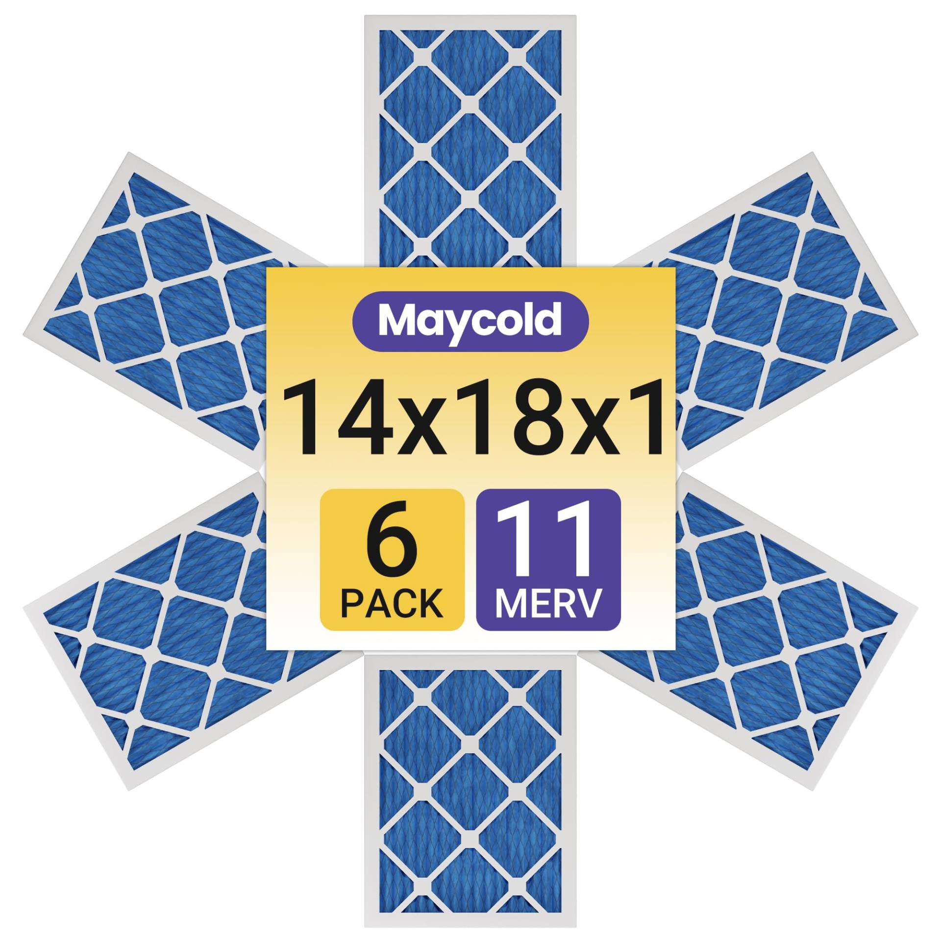 Maycold 14 x 18 x 1 einzeln verpackter Luftfilter MERV 11 (6er-Pack) Hochleistungs-Plissee-HVAC- und Ofenersatzfilter, genaue Größe: 34,8 x 45 x 1,9 cm, saubere und praktische Verpackung von Maycold