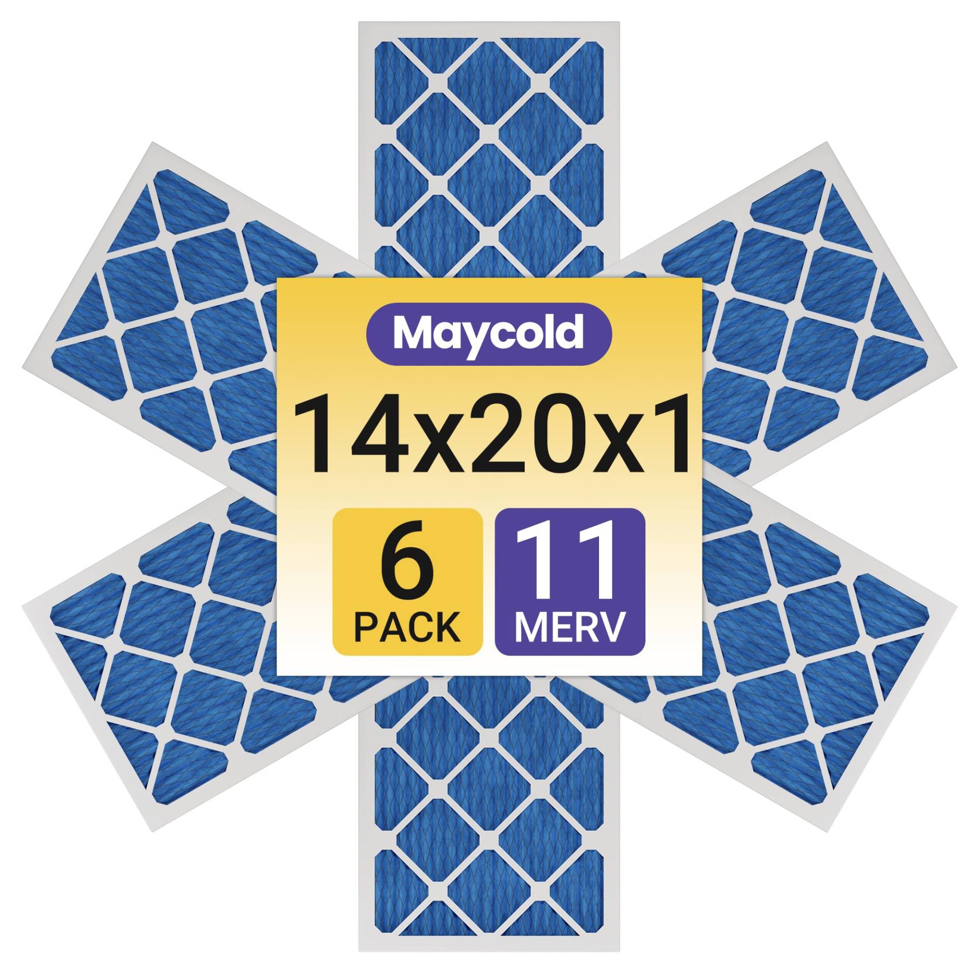 Maycold 14 x 20 x 1 einzeln verpackter Luftfilter MERV 11 (6er-Pack) Hochleistungs-Plissee-HVAC- und Ofenersatzfilter, genaue Größe: 34,8 x 50 x 1,9 cm, saubere und praktische Verpackung von Maycold