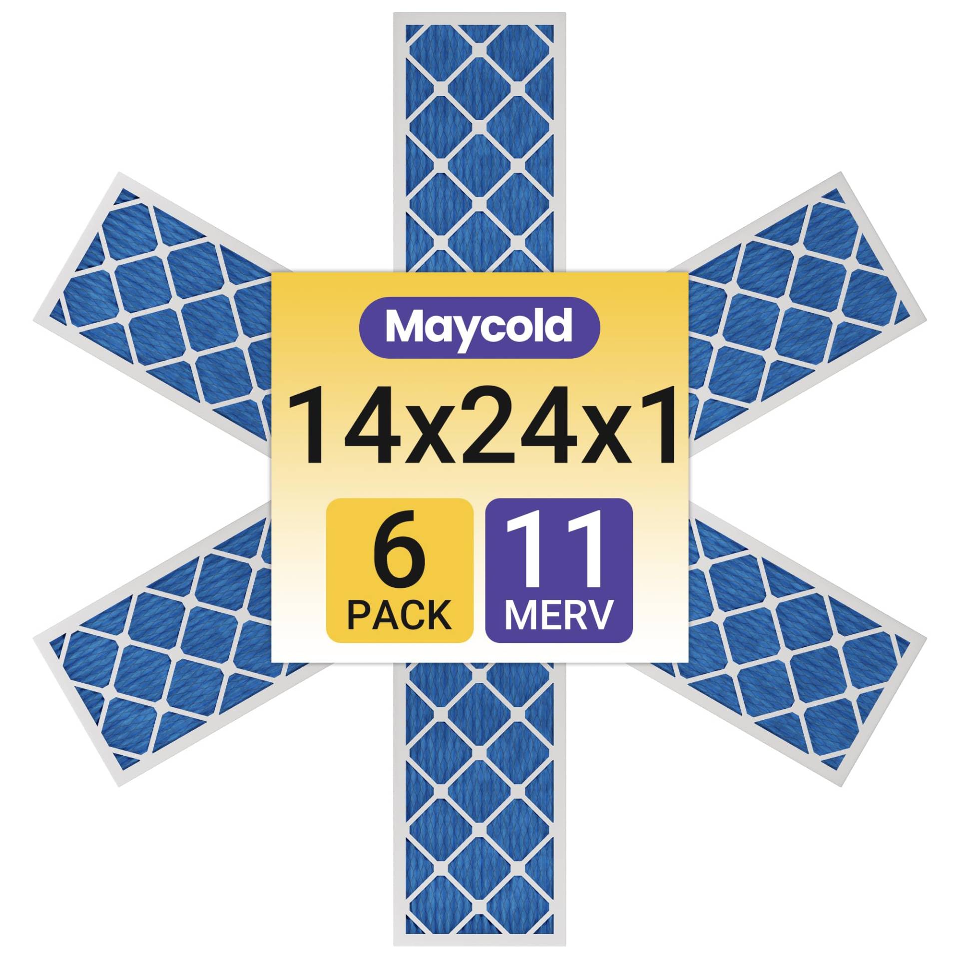 Maycold 14 x 24 x 1 einzeln verpackter Luftfilter MERV 11 (6er-Pack) Hochleistungs-Plissee-HVAC- und Ofenersatzfilter, genaue Größe: 34,8 x 60,2 x 1,9 cm, sauber und praktisch von Maycold