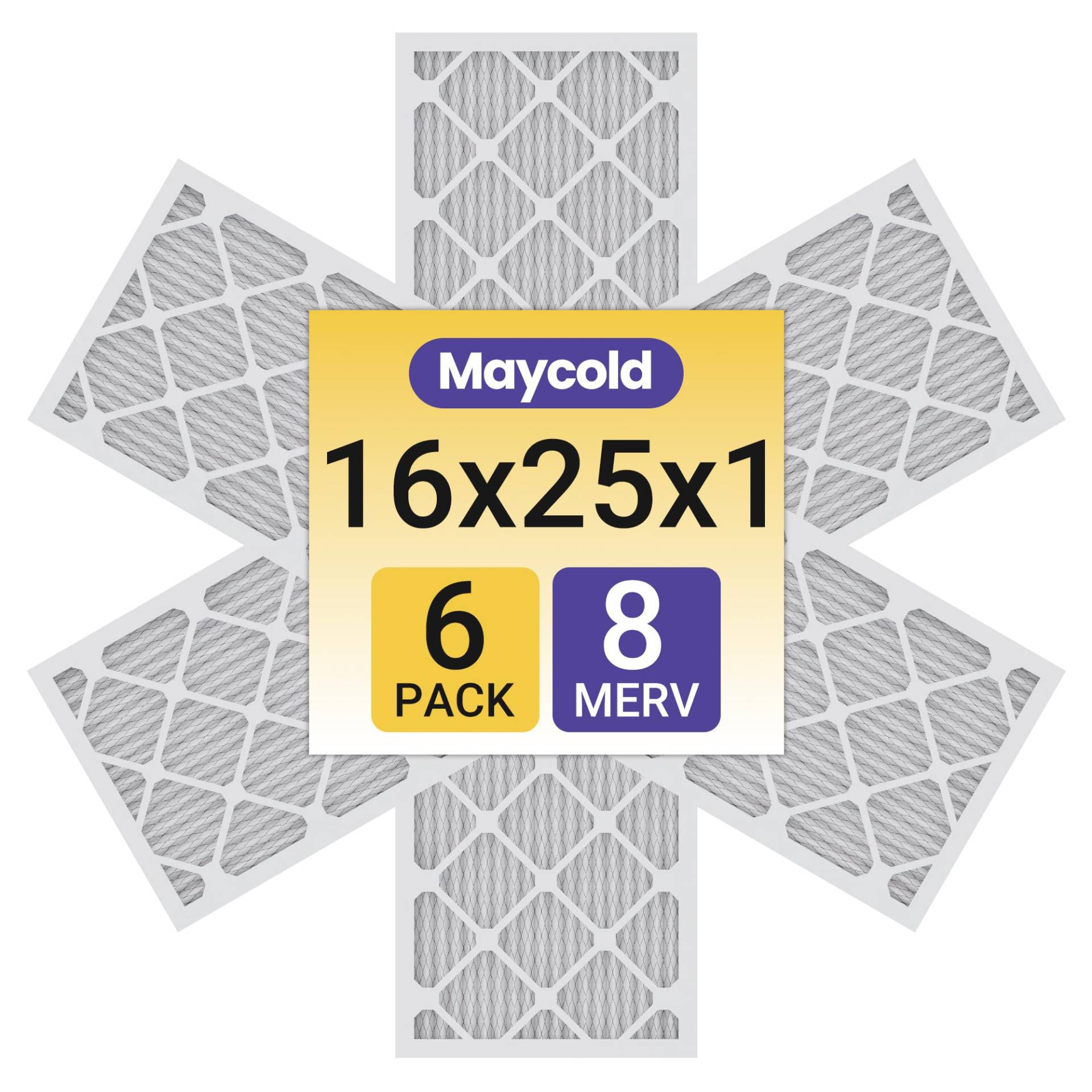 Maycold 16 x 25 x 1 einzeln verpackter Luftfilter MERV 8 (6er-Pack) Hochleistungs-Plissee-HVAC- und Ofenersatzfilter, genaue Größe: 39,9 x 62,7 x 1,9 cm, saubere und langlebige Verpackung von Maycold