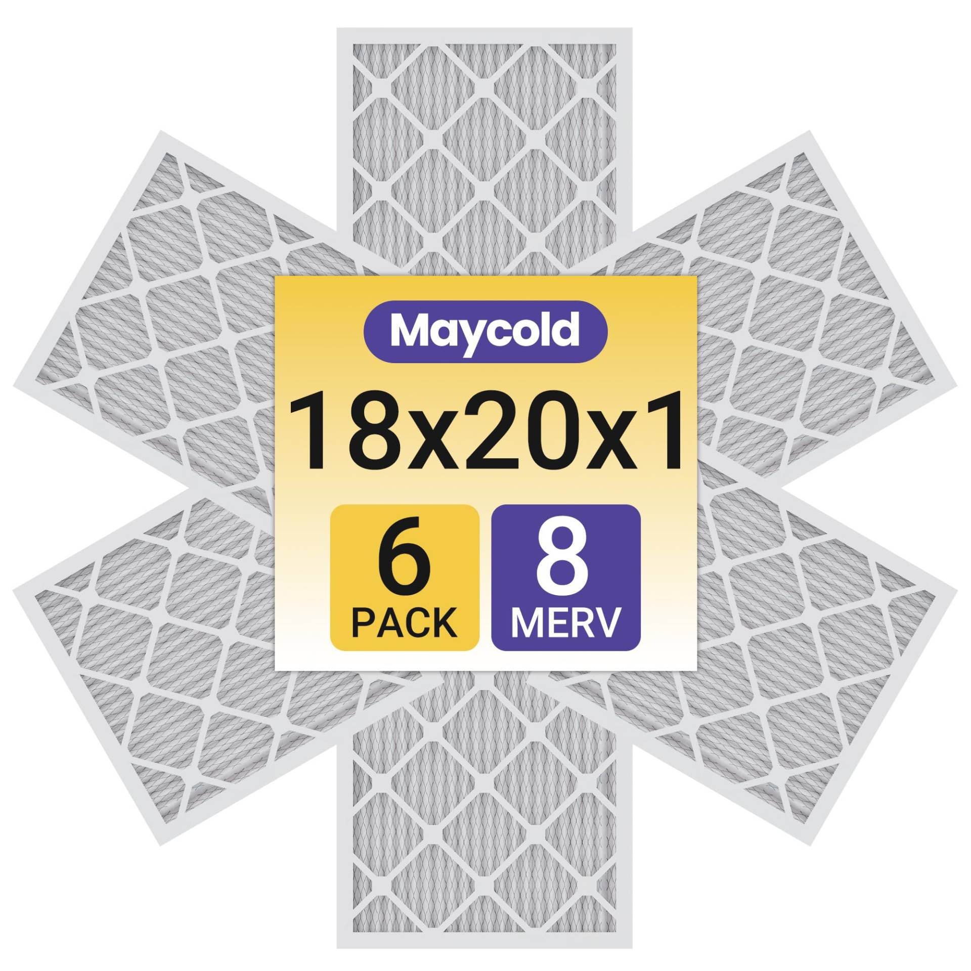 Maycold 18 x 20 x 1 einzeln verpackter Luftfilter MERV 8 (6er-Pack) Hochleistungs-Plissee-HVAC- und Ofenersatzfilter, genaue Größe: 45 x 50 x 1,9 cm, saubere und langlebige Verpackung von Maycold