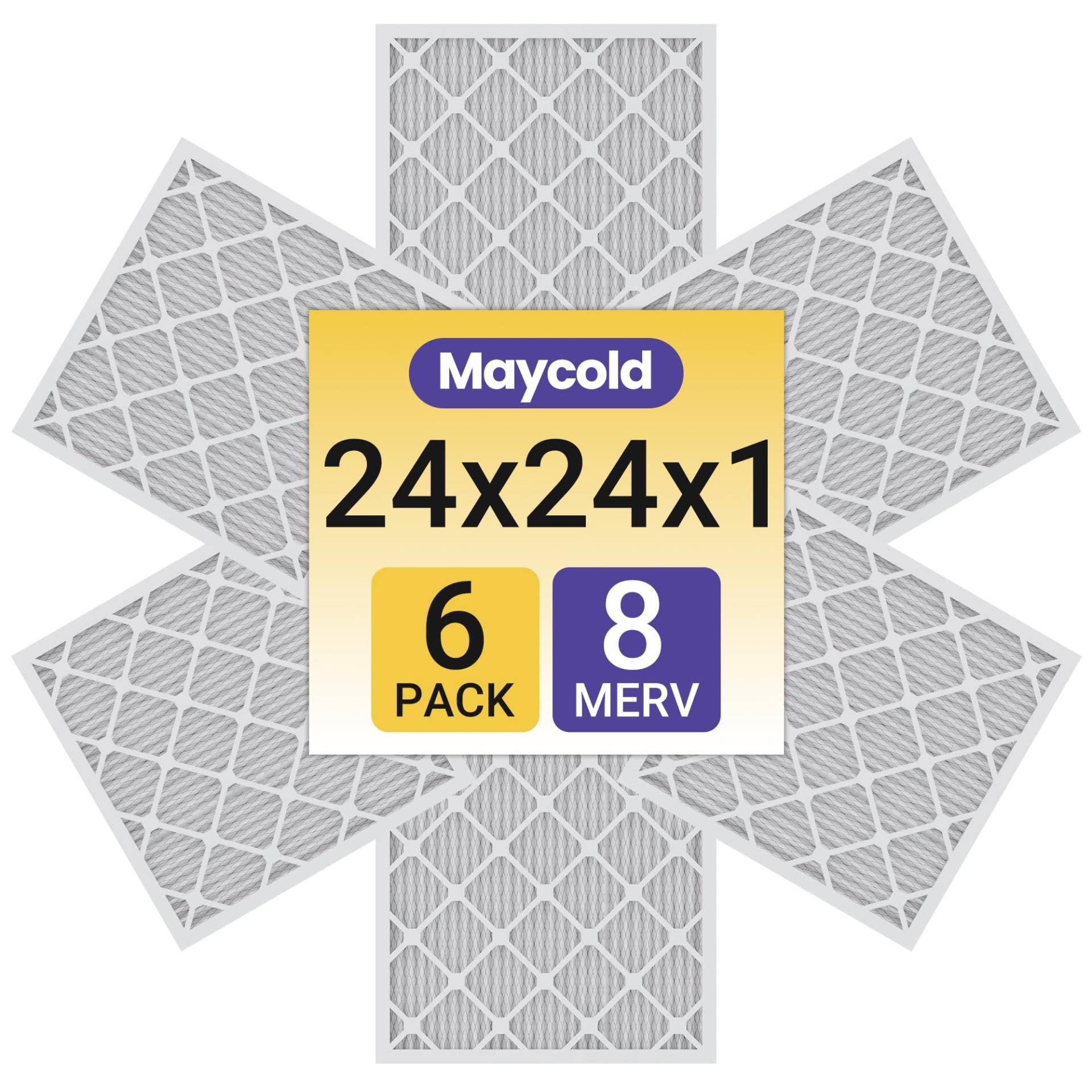 Maycold 24 x 24 x 1 plissierter Luftfilter MERV 8 (6er-Pack) | Hochleistungs-HLK- und Ofen-Ersatzfilter Genaue Größe: 60,2 x 60,2 x 1,9 cm | saubere und praktische Verpackung von Maycold