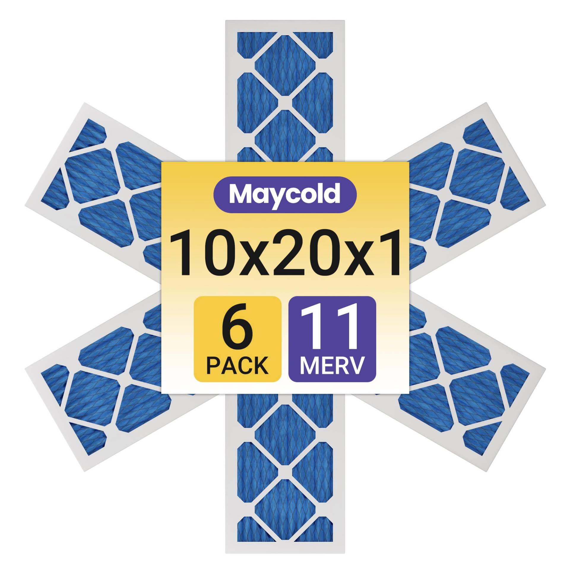 Maycold HVAC MERV 11 10x20x1 Ofenluftfilter (6er-Pack), Hochleistungs-AC-Ersatzfilter für den Heimgebrauch - Genaue Abmessungen 24,6 x 50 x 1,9 cm von Maycold