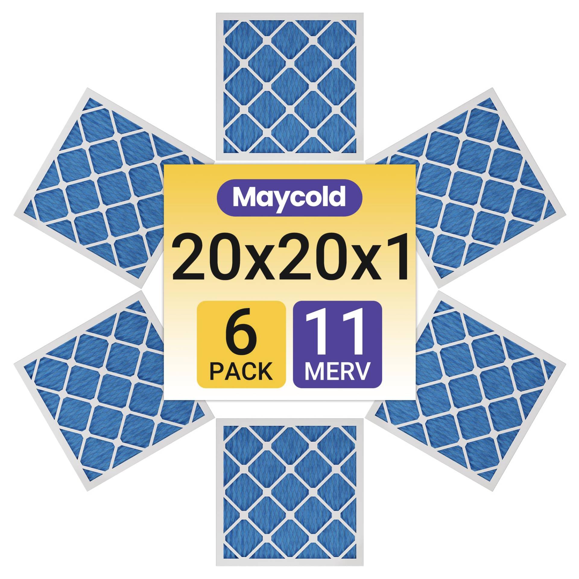 Maycold MERV 11 Falten-Luftfilter (6er-Pack), hocheffizienter HVAC- und Ofenersatzfilter, genaue Größe: 50 x 50 x 1,9 cm, einzeln verpackt für saubere und bequeme Nutzung von Maycold