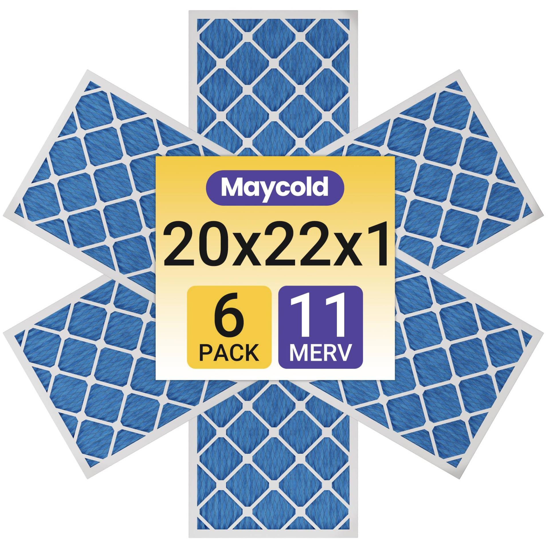 Maycold MERV 11 Falten-Luftfilter (6er-Pack), hocheffizienter HVAC- und Ofenersatzfilter, genaue Größe: 50 x 55,1 x 1,9 cm, einzeln verpackt für saubere und bequeme Nutzung von Maycold