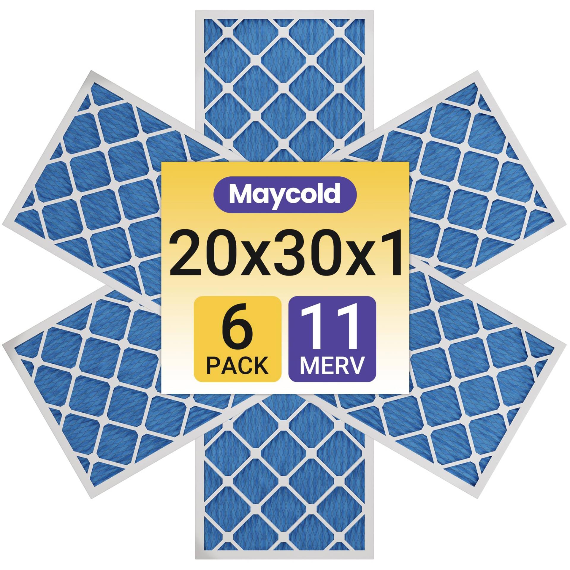 Maycold MERV 11 Falten-Luftfilter (6er-Pack), hocheffizienter HVAC- und Ofenersatzfilter, genaue Größe: 50 x 75,4 x 1,9 cm, einzeln verpackt für saubere und bequeme Nutzung von Maycold