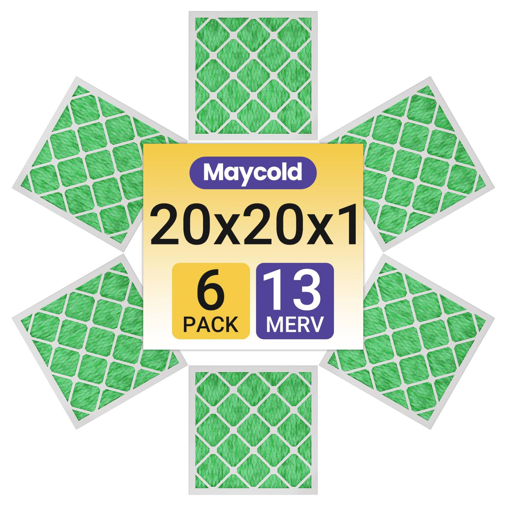 Maycold Merv 13 plissierter Luftfilter, 20 x 20 x 1 (6er-Pack), überlegener hocheffizienter Ersatzfilter für Wechselstrom- und Ofeneinheiten, tatsächliche Größe: 50 x 50 x 1,9 cm von Maycold