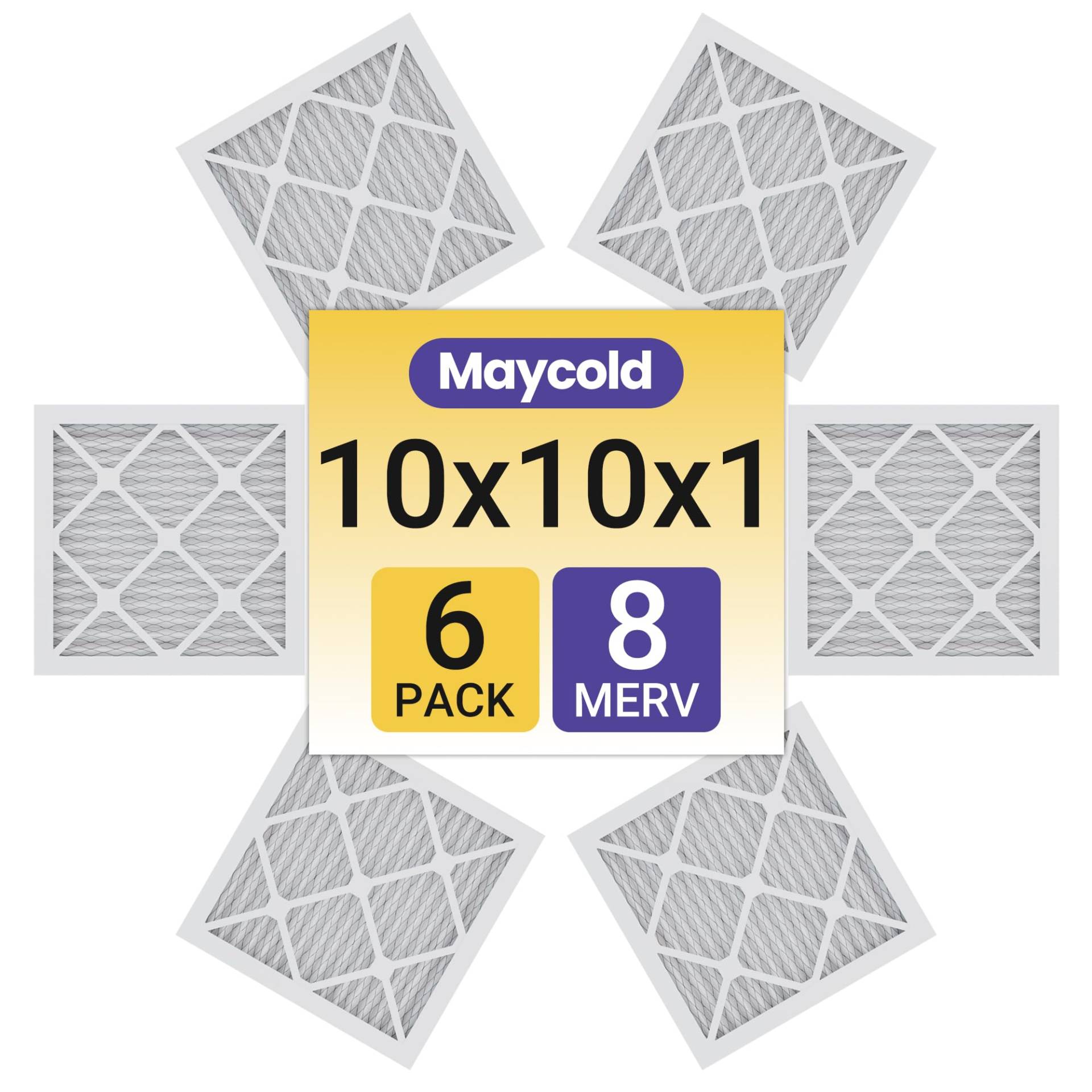 Maycold Ofen-Luftfilter MERV 8, 10 x 10 x 1 (6er-Pack) – tatsächliche Größe 24,6 x 24,6 x 1,9 cm, HVAC-System-Ersatzfilter für Wohn- und Bürogebrauch von Maycold