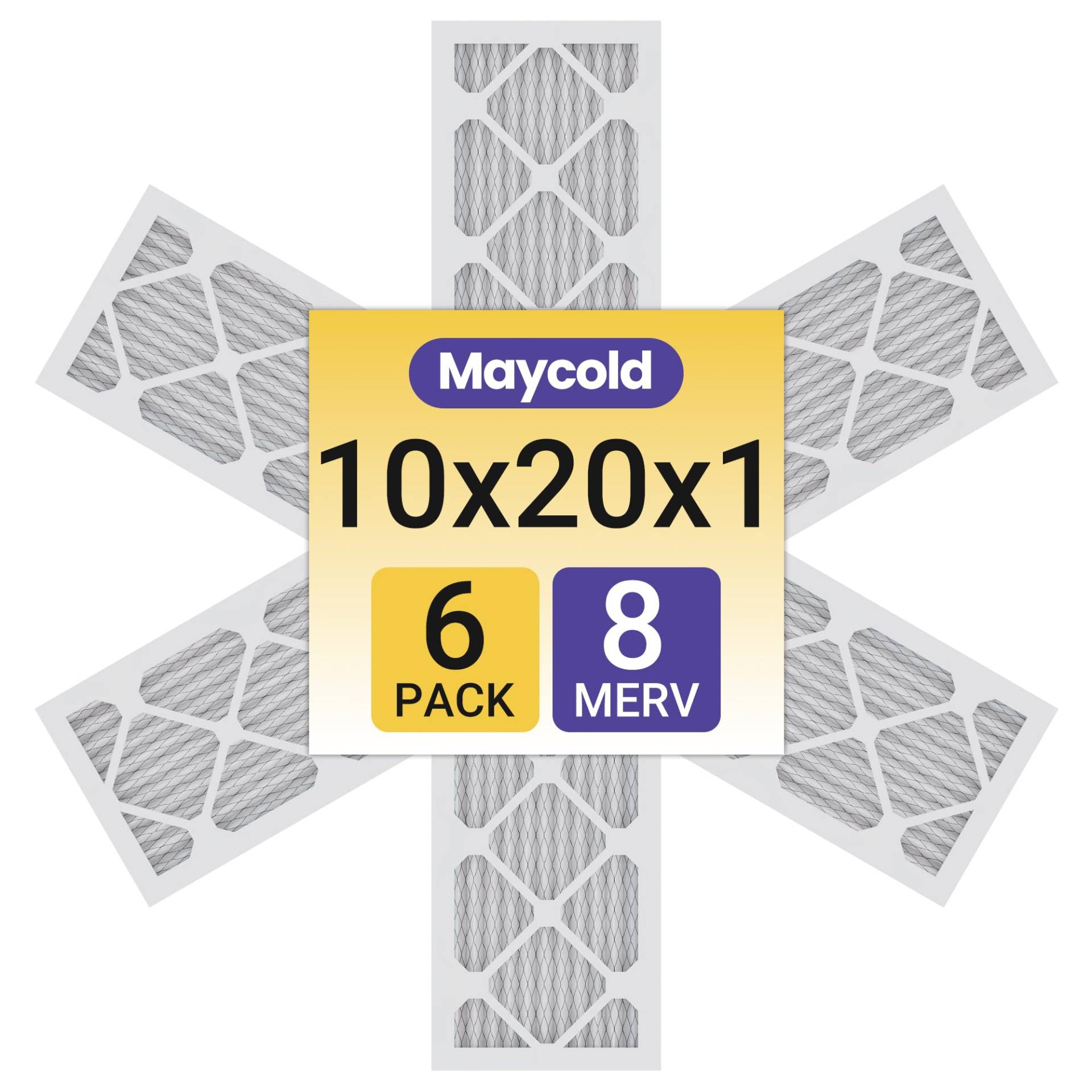 Maycold Ofen-Luftfilter MERV 8, 10 x 20 x 1 (6er-Pack) – tatsächliche Größe 24,6 x 50 x 1,9 cm, HVAC-System-Ersatzfilter für Wohn- und Bürogebrauch von Maycold