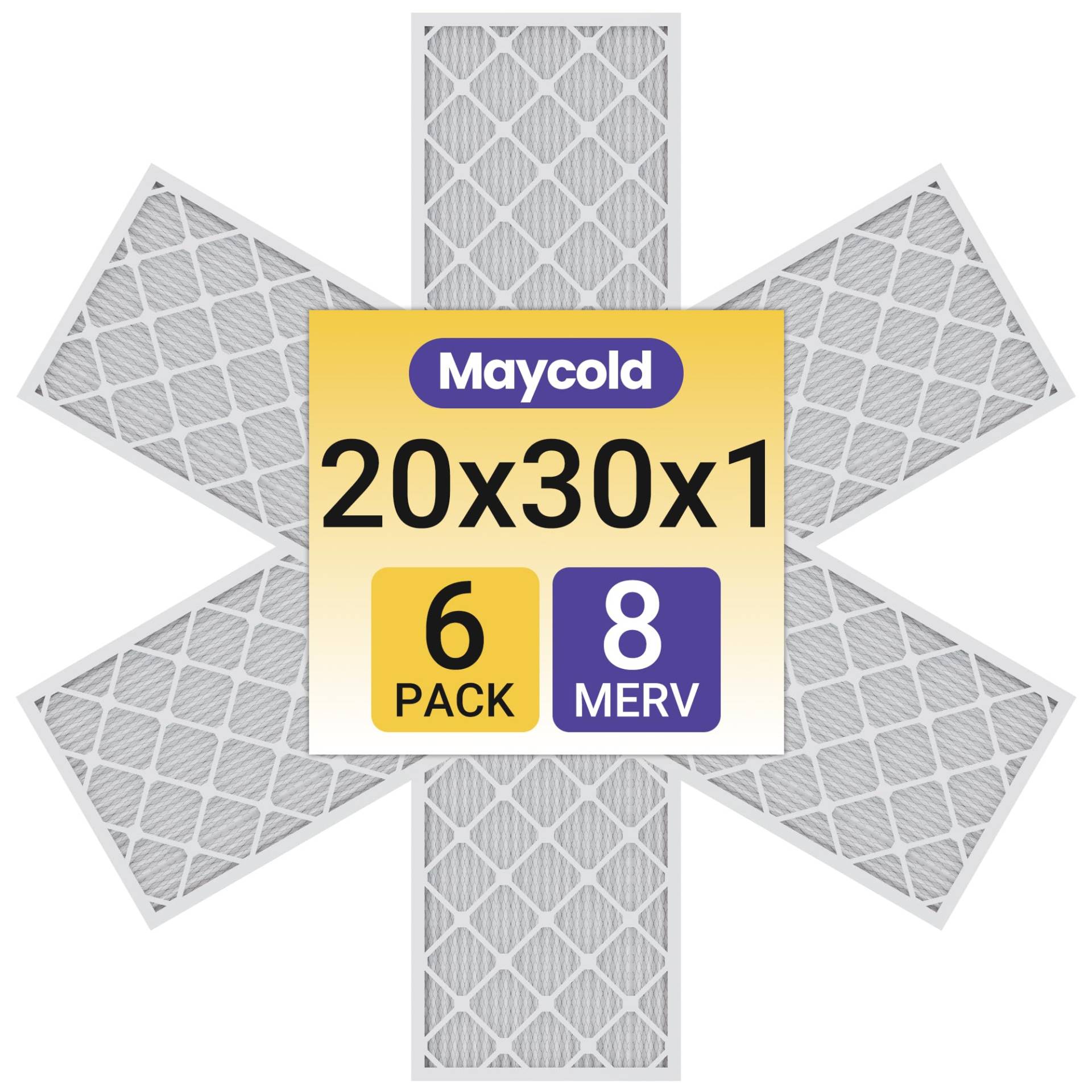 Maycold Ofen-Luftfilter MERV 8, 20 x 30 x 1 (6er-Pack) – tatsächliche Größe 50 x 75,4 x 1,9 cm, HVAC-System-Ersatzfilter für Wohn- und Bürogebrauch von Maycold