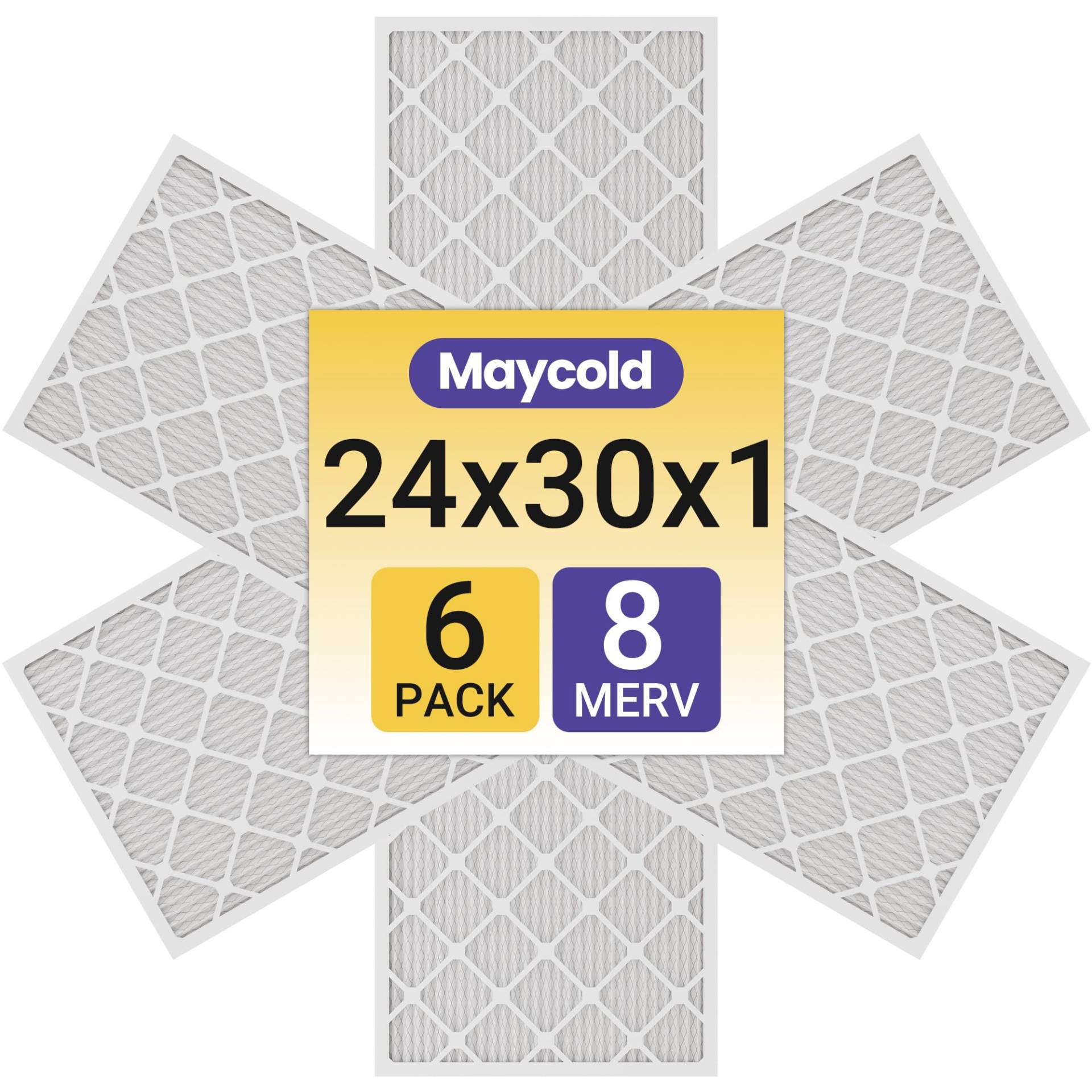 Maycold Ofen-Luftfilter MERV 8, 24 x 30 x 1 (6 Stück) – tatsächliche Größe 60,2 x 75,4 x 1,9 cm, HVAC-System-Ersatzfilter für Wohn- und Bürogebrauch von Maycold