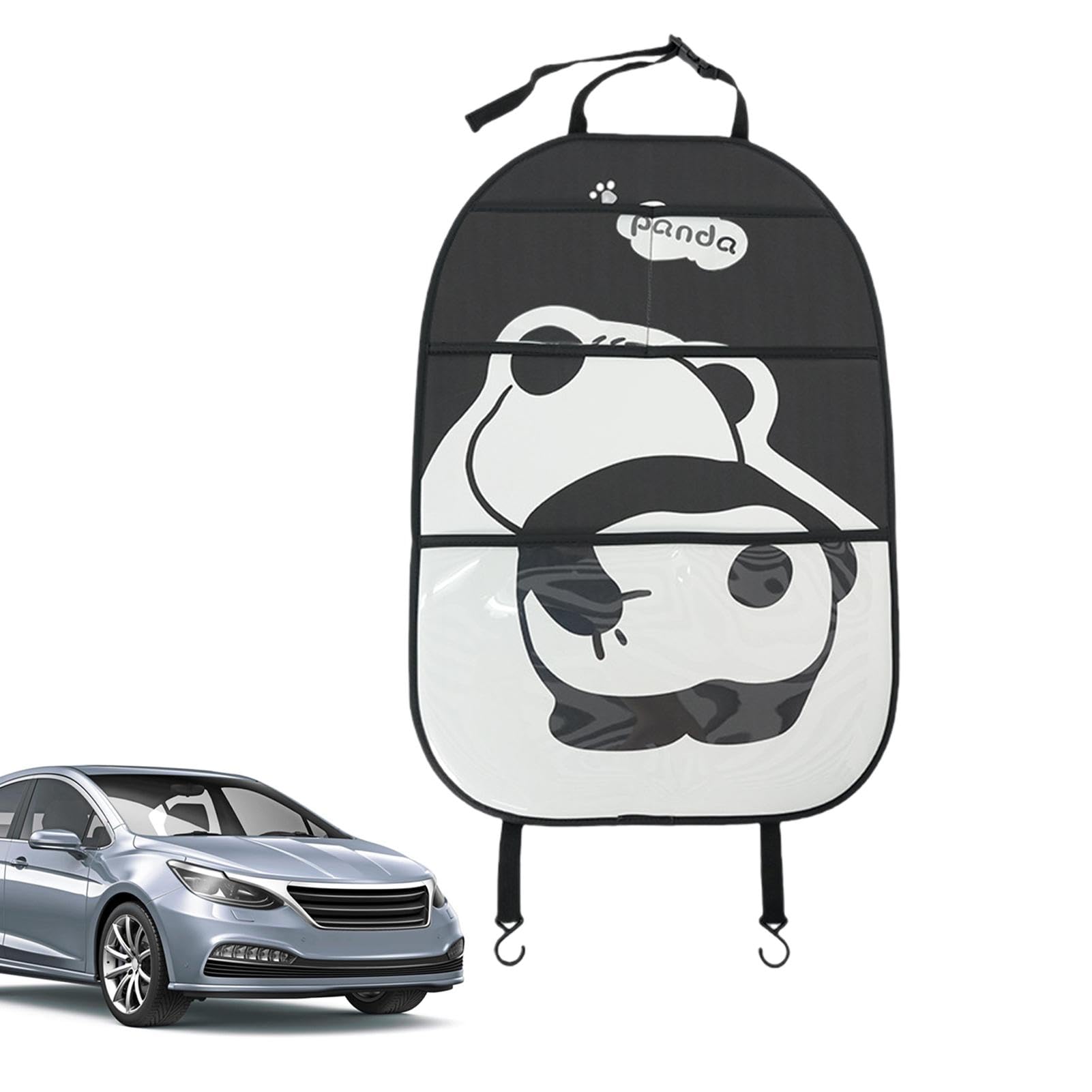 Mbiyhgta Kick-Matte, Rücksitzschutz, Cartoon-Panda-Auto-Rücksitz mit transparenter Tasche, Autozubehör, Kinder-Trittmatte für Rücksitzschutz vor Schmutz, Schlamm von Mbiyhgta