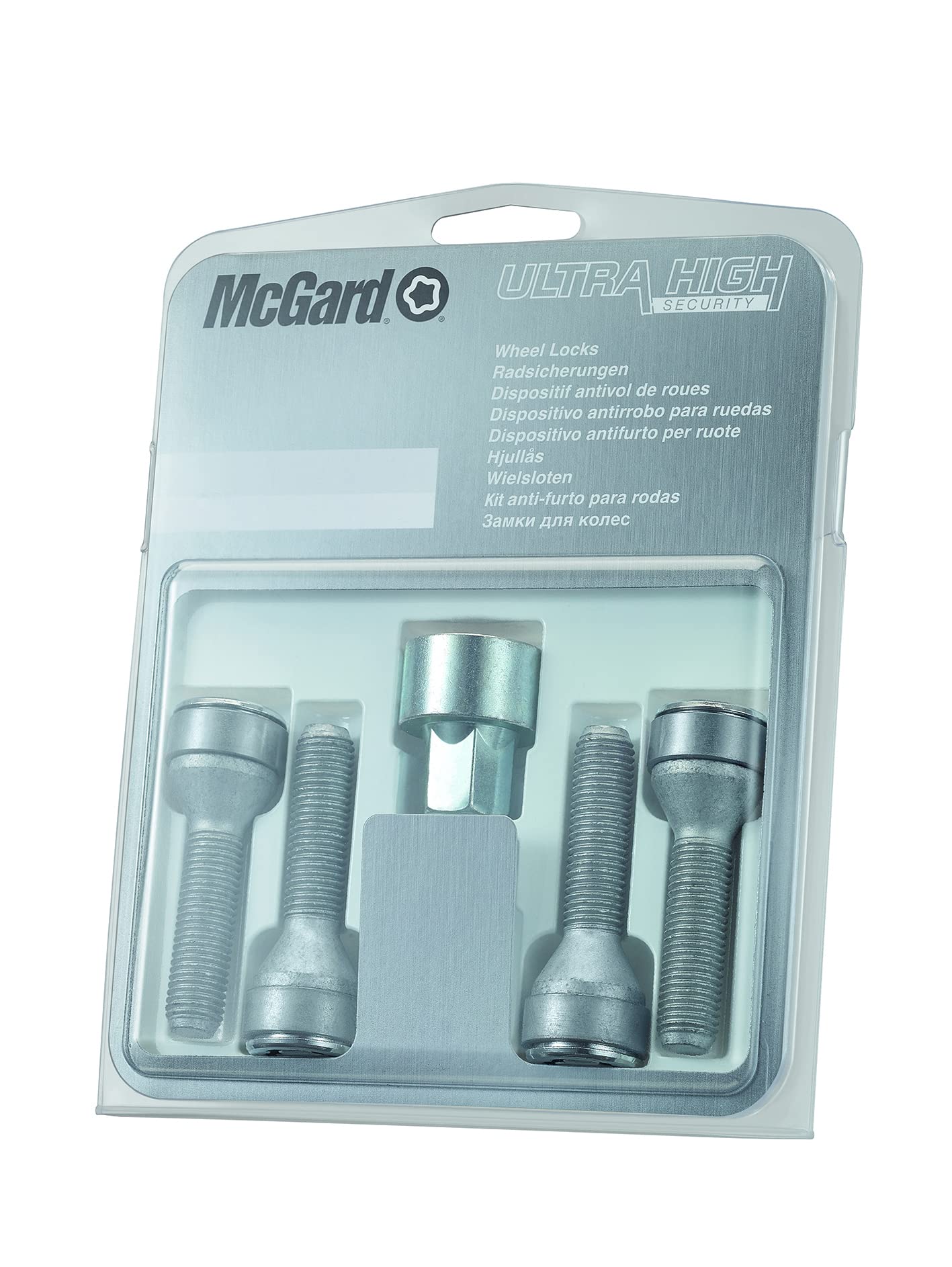 McGard 27.288SL - Satz Radsicherungsschrauben mit drehbaren Ring am Kopf Kegelbund 60° M14x1,5 SW19 Gesamtlänge 55,4mm Schaftlänge 34,0mm Chrom von McGard