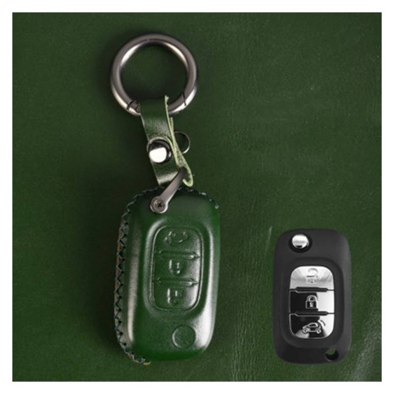 McKona Echtes Leder Autoschlüssel Tasche Hülle Fernbedienung Schlüssel Dekoration Autozubehör Für Smart Fortwo Forfour 453 (Color : Green-B) von McKona