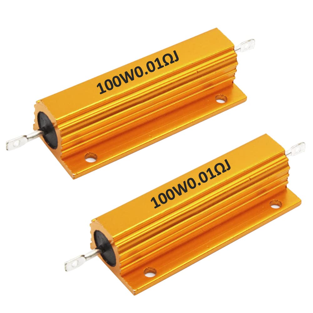 Mdurian 2 X 100W 0.01 Ohm 5% Aluminiumgehäuse Widerstand Lastwiderstände Gewindebohrer Wirewound Aluminium Gehäuse Drahtwiderstand Gold für Licht Ersatz Konverter von Mdurian