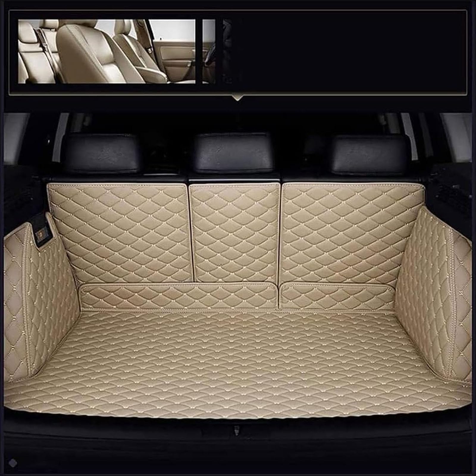 MeKnMoney Auto Leder Kofferraummatte FüR Hyun-dai Tucson NX4 / Hybrid/N-Line 2021 2022 2023 2024 2025, Vollabdeckung Kofferraumwannen rutschfest Teppiche Zubehör,G/Beige von MeKnMoney