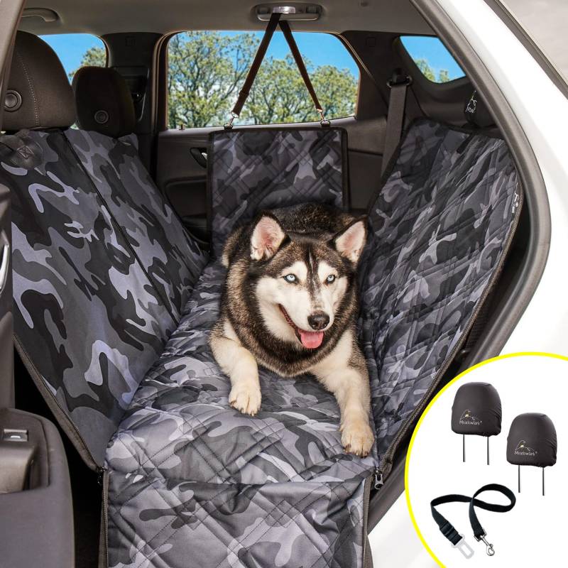 Meadowlark XL Premium Hängematte Hund Autositzbezug Rücksitz, Hundeabdeckung Autositzschutz, rutschfest, wasserabweisend, Haustier-Autositzbezug für Hunde mit Sicherheitsgurt und 2 Kopfstützenbezügen von Meadowlark