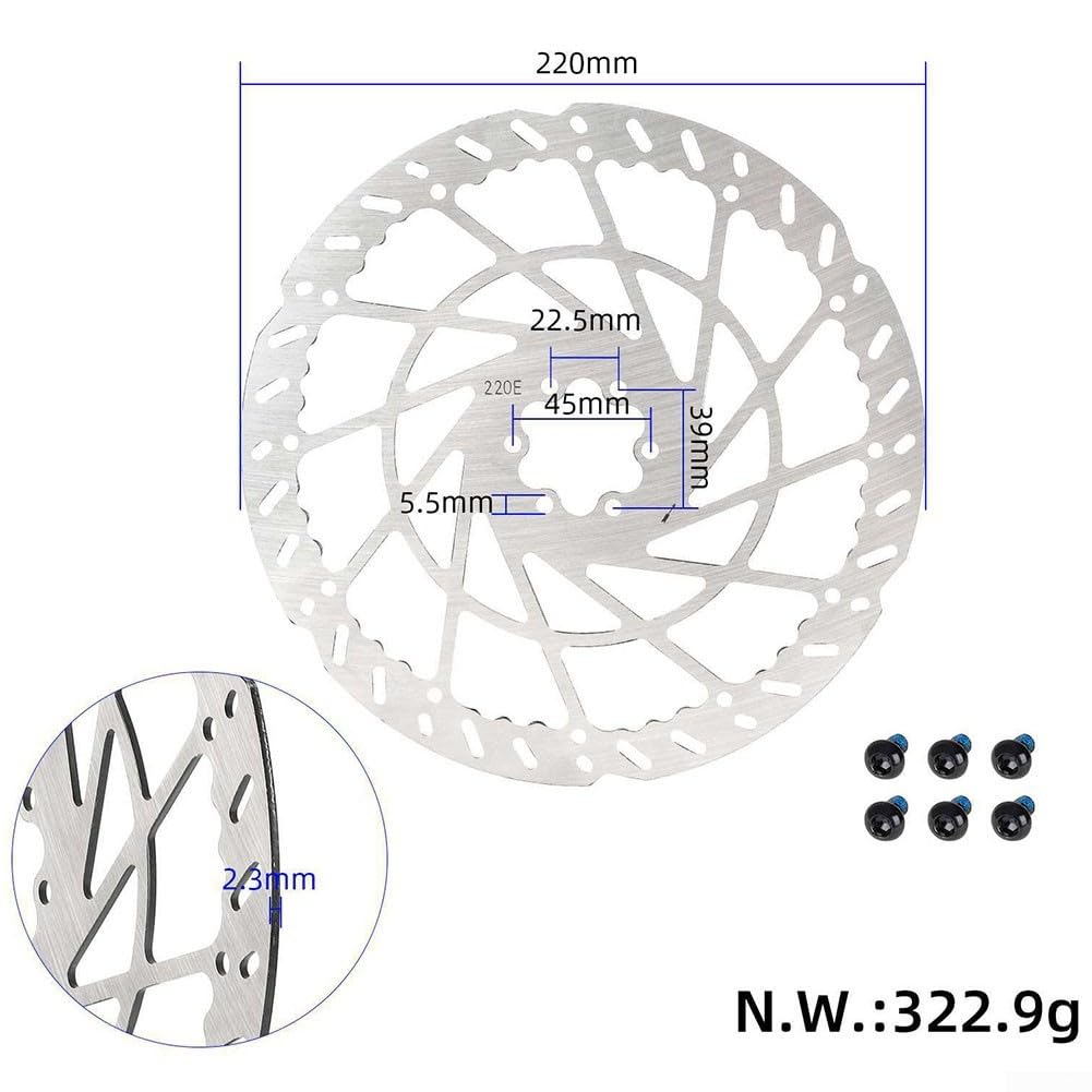 Effiziente 220 mm Scheibenbremse, kompatibel mit Talaria, X3, M, X3 Elektrofahrräder, langlebige Stahlkonstruktion (2,3 mm) von MeevrgR