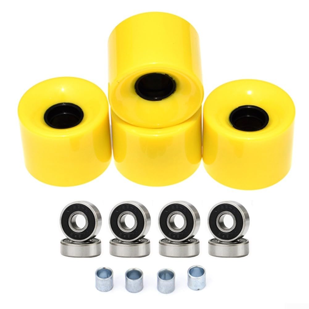 Skateboarding Essentials Komplettes Set mit 4 Rollen 60 x 45 mm mit ABEC9-Kugellagern und Abstandshaltern (gelb) von MeevrgR