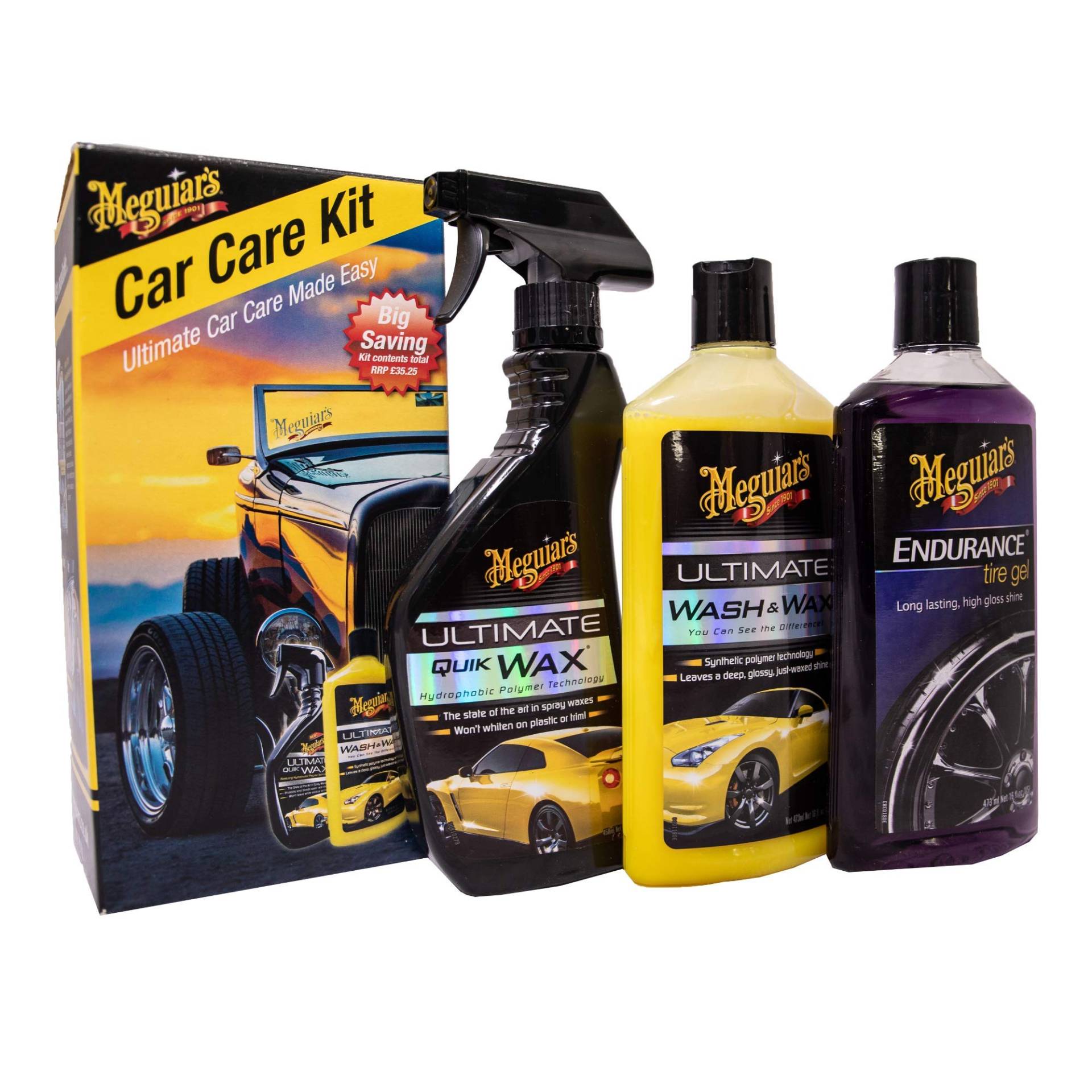 Meguiar's Car Care Starter Kit - Auto-Reinigungsset, Geschenke Für Väter | Enthält Ultimate Wash & Wax, Quik Wax & Endurance Reifengel von Meguiar's