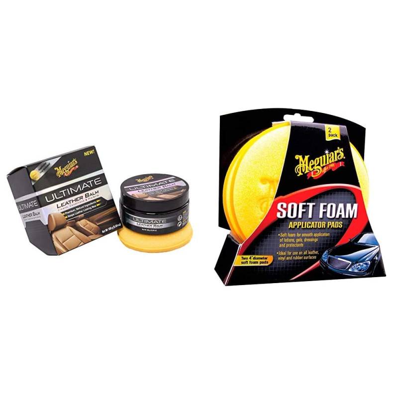 Meguiar's G18905EU Ultimate Leather Balm Lederpflege, 142 g & X3070 Soft Foam Applicator Pads Auftragsschwamm, 2-er Pack von Meguiar's