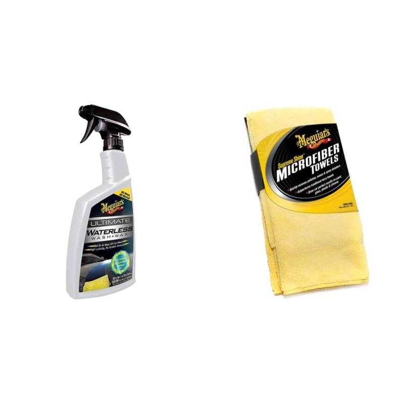 Meguiar's G3626EU Ultimate Waterless Wash & Wax Trockenwäsche, 768ml & X2020EU Supreme Shine Mikrofasertuch, 3er Pack von Meguiar's