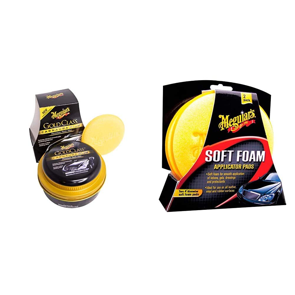 Meguiar's G7014EU Gold Class Carnauba Plus Premium Paste Wax Wachspaste, 311g & X3070 Soft Foam Applicator Pads Auftragsschwamm, 2-er Pack von Meguiar's