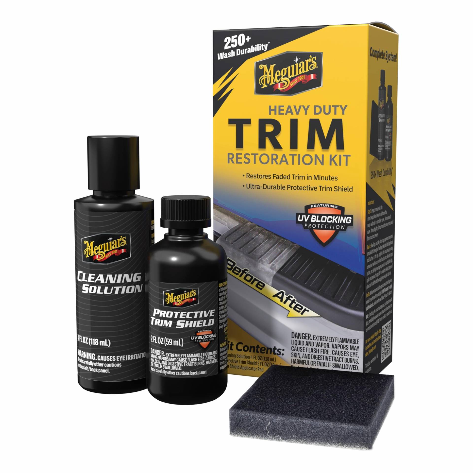 Meguiar’s G250100EU Heavy Duty Trim Restoration Kit - Restaurations-Set für Zierleisten und Kunststoff - Enthält eine Reinigungslösung, eine UV-Versiegelung und EIN Applikatorpad - Lange Standzeit von Meguiar's