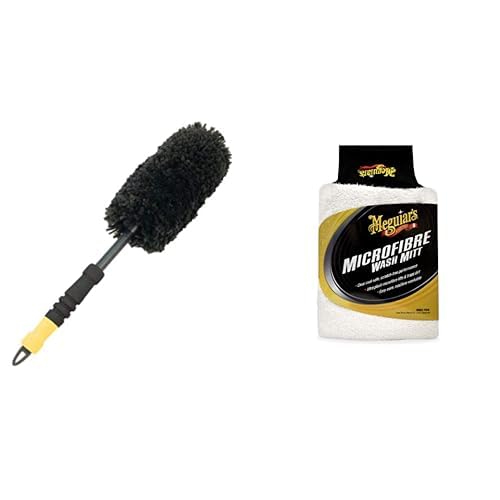 Meguiar's X1902EU Supreme Wheel Brush - Felgenbürste, Medium & X3002EU Microfibre Wash Mitt Mikrofaser-Waschhandschuh von Meguiar's