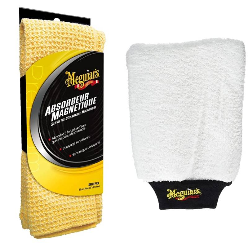 Meguiar’s X2000F Reinigungstuch, magnetisch,76 cm x 55 cm & X3002EU Microfibre Wash Mitt Mikrofaser-Waschhandschuh von Meguiar's