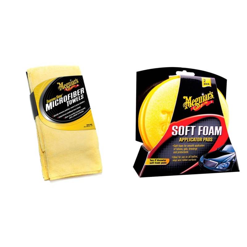 Meguiar's X2020EU Supreme Shine Mikrofasertuch, 3er Pack & X3070 Soft Foam Applicator Pads Auftragsschwamm, 2-er Pack von Meguiar's