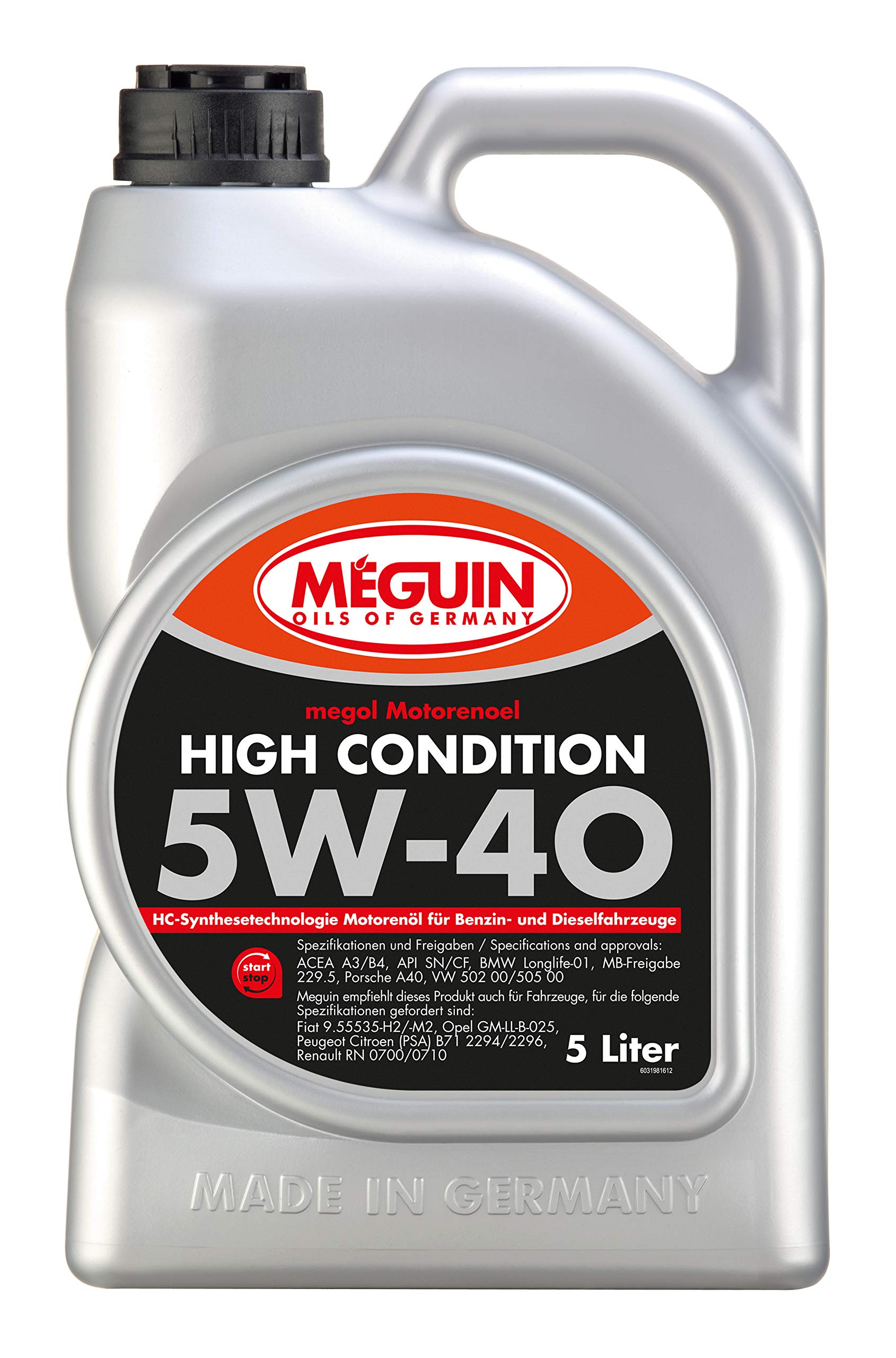 Meguin Megol High Condition SAE 5W-40 | 5 L | Synthesetechnologie Motoröl | Art.-Nr.: 3198, farblos von Meguin