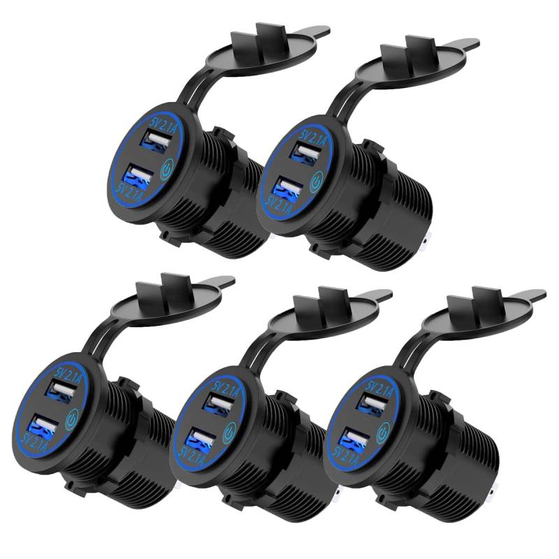 Meijeegu KFZ USB Ladegerät, USB Steckdose 5V 4.2A LED Anzeige mit Touch Schalter, für 12V~24V Fahrzeuge RV Boot Motorrad SUV LKW Wohnwagen Marine (5PCS) von Meijeegu