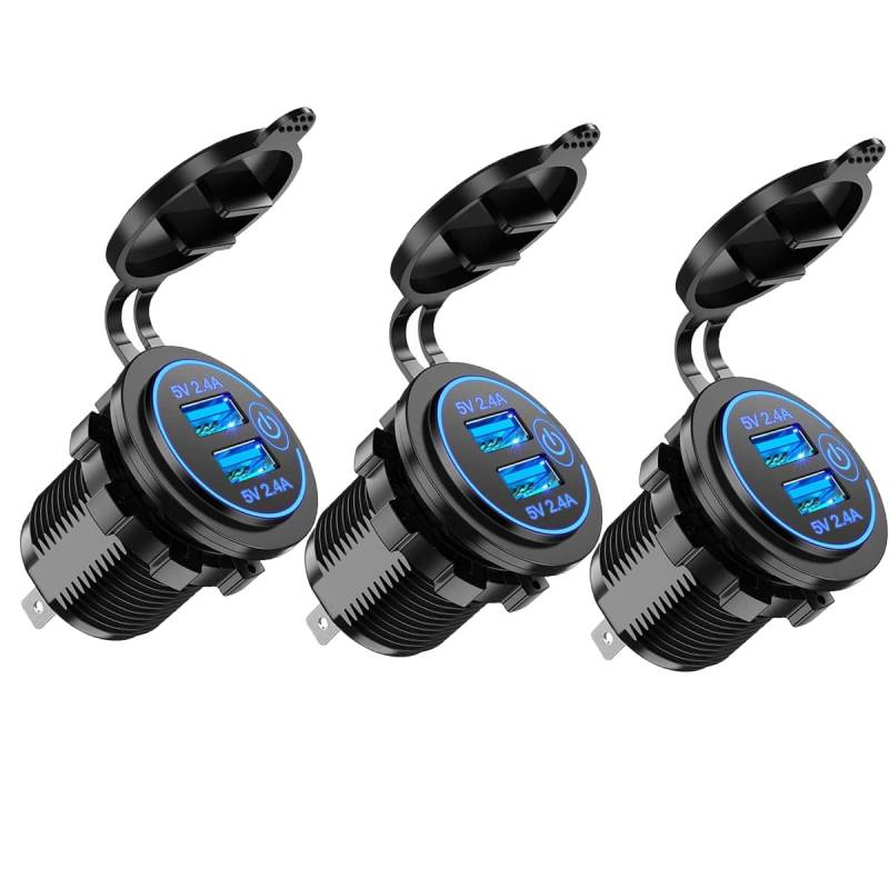 Meijeegu KFZ USB Ladegerät, USB Steckdose 5V 4.8A LED Anzeige mit Touch Schalter, für 12V~24V Fahrzeuge RV Boot Motorrad SUV LKW Wohnwagen Marine (3PCS) von Meijeegu