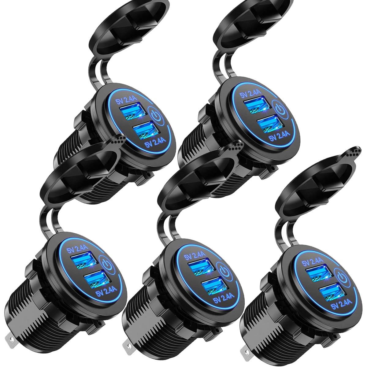 Meijeegu KFZ USB Ladegerät, USB Steckdose 5V 4.8A LED Anzeige mit Touch Schalter, für 12V~24V Fahrzeuge RV Boot Motorrad SUV LKW Wohnwagen Marine (5PCS) von Meijeegu