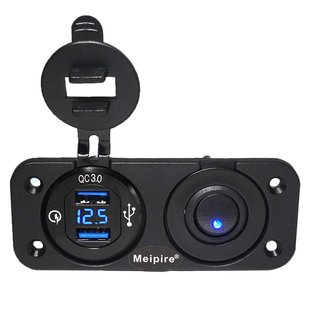 Meijeegu QC 3.0 USB Steckdose Panel 12V/24V, Quick Charge 3.0 Auto Ladegerät Einbau Buchse Wasserdicht Zigarettenanzünder USB Dose Adapter für Motorrad Boot LKW Wohnwagen ATV (E) von Meijeegu