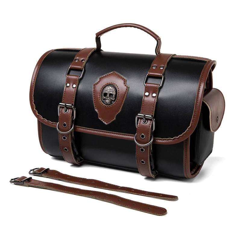 Meiliyizu PU Seitentasche Reisegepäck Aufbewahrungstasche Motorrad Werkzeugtasche mit 2 Riemen über Sättel Tasche Retro Styles Satteltasche Schwarz von Meiliyizu