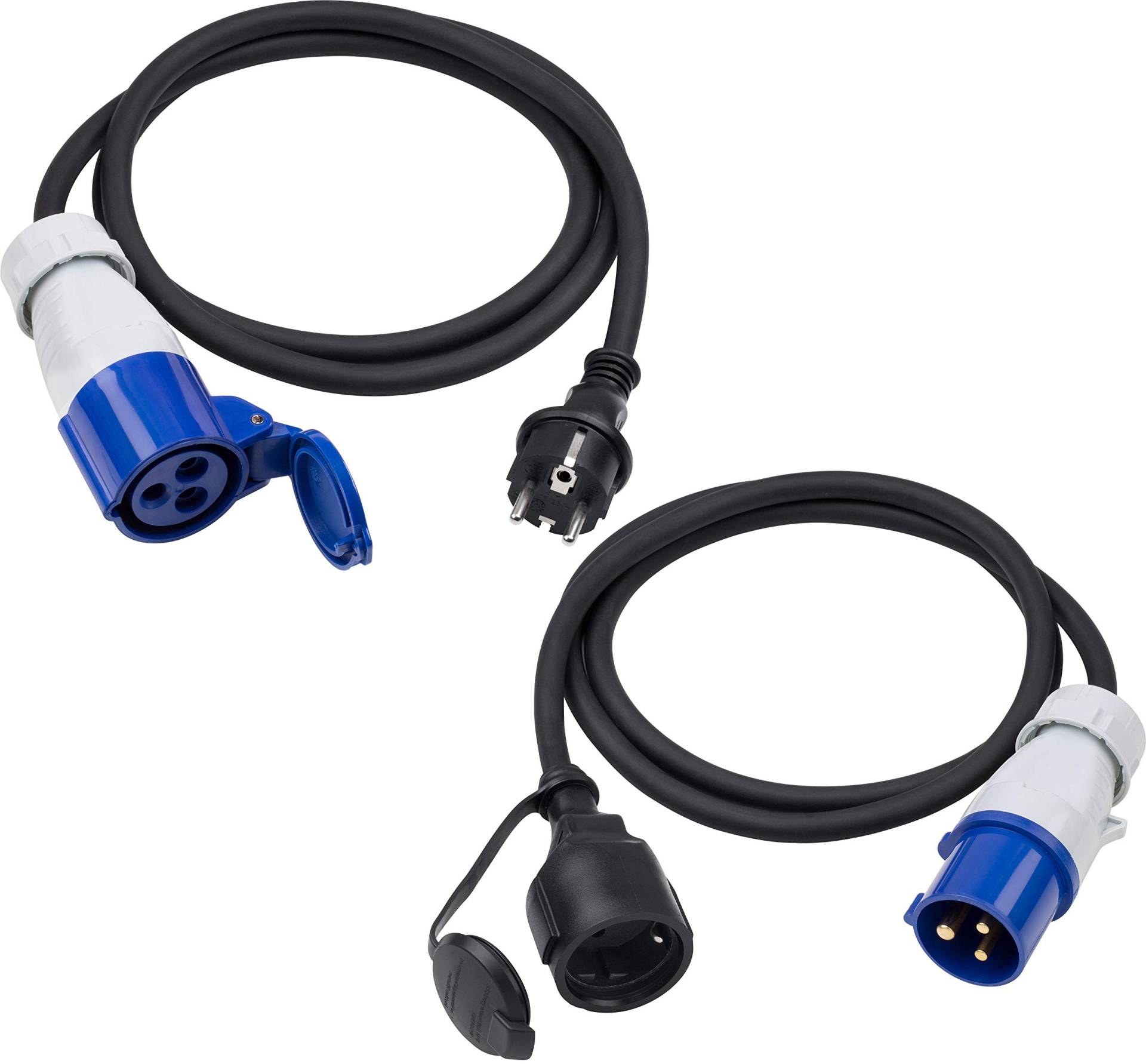 Meister CEE-Adapterleitung-Set 2-teilig - 1,5 m Kabel - CEE-Stecker & -Kupplung - Robuste Gummileitungen H07RN-F3G 2,5 mm² - 16 A / 230 V - IP44 Außenbereich / Campingkabel / Campingadapter / 7425310 von Meister