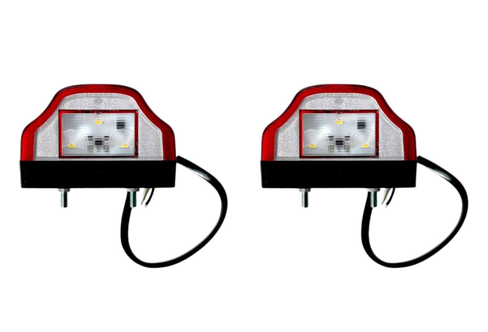 MelTruck® 2x LED Kennzeichenbeleuchtung mit Positionsleuchte flaches Kabel für LKW PKW Anhänger Traktor Bus (Breite - 97 mm - Rot mit Flachkabel) von MelTruck