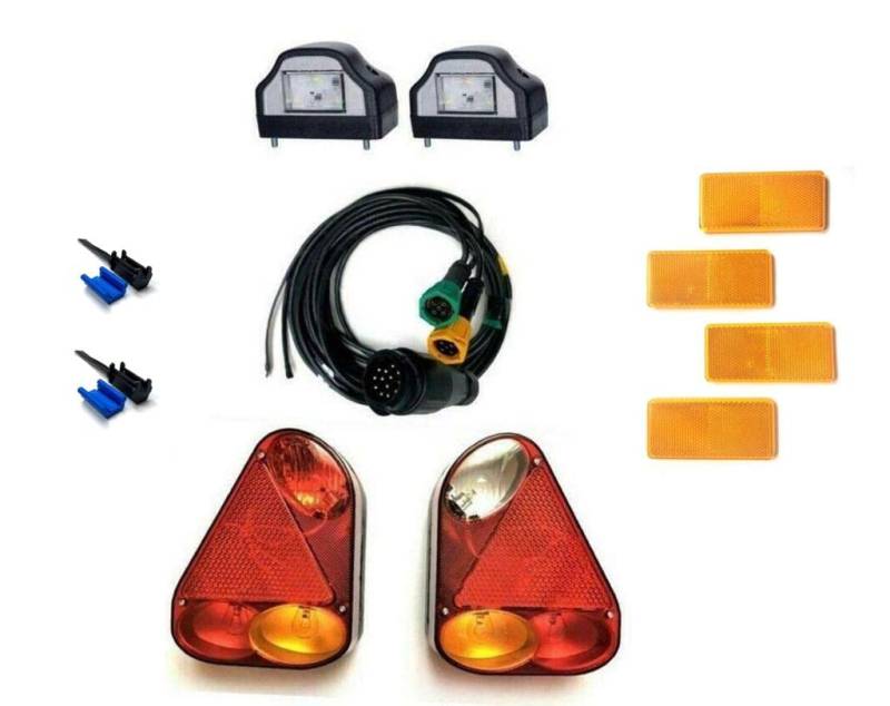 MelTruck® Anhängerbeleuchtung Bajonett SET 2x LED Kennzeichenleuchte 13 PIN Kabelbaum 5m von MelTruck