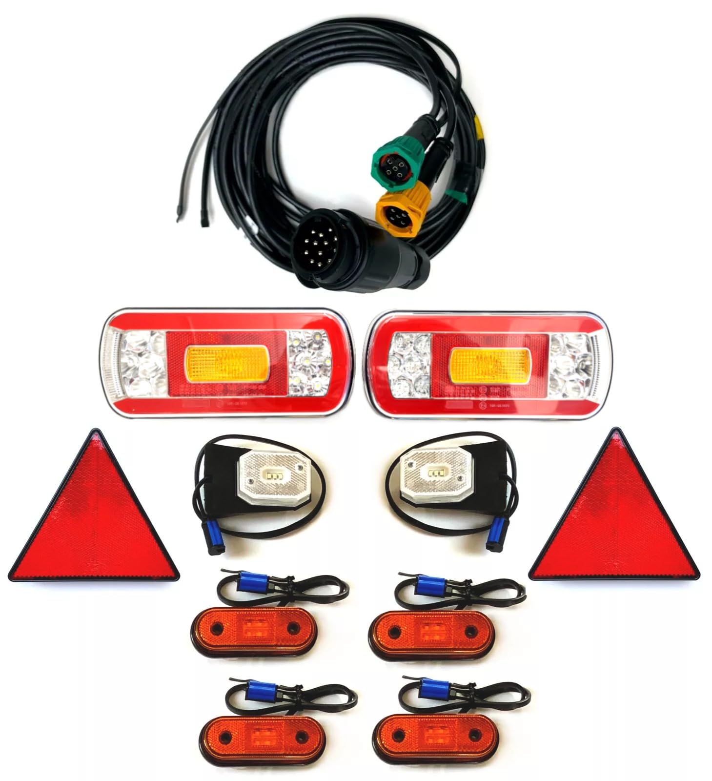 MelTruck Anhängerbeleuchtung LED Rückleuchten Umrissleuchten mit Schnellanschluss 13 polig Kabelsatz 7,7m Set von MelTruck