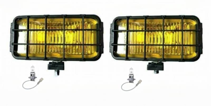 MelTruck® 2x H3 Halogen Gelb Nebelscheinwerfer 12V 24V IP54 Zusatzscheinwerfer 195x95x82 mm und 12V Glühbirnen von MelTruck