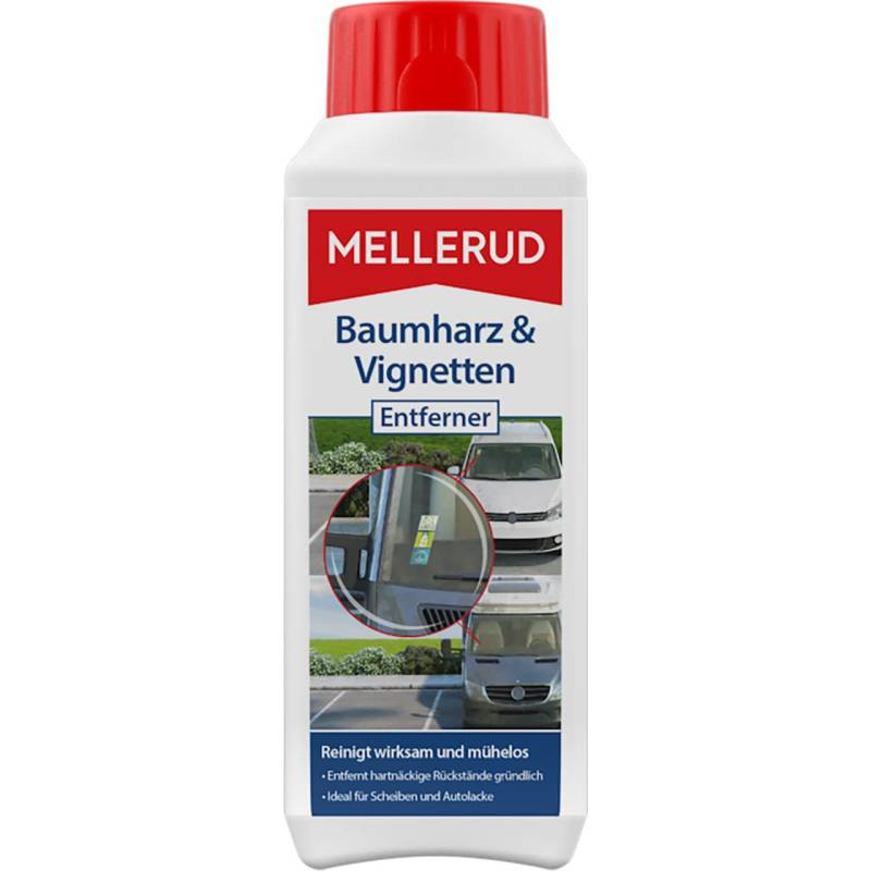 Mellerud Baumharz und Vignetten Entferner | 1 x 0,25 l | Wirkungsvolles Reinigungsmittel zum Entfernen von Aufklebern, Baumharz und Teerspritzern von Mellerud